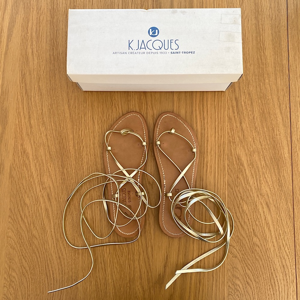 K. JACQUES SAINT TROPEZ Gold Ankle Wrap Sandals